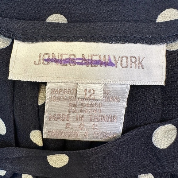 Vintage Jones New York Navy Polka Dot A-Line Midi Skirt Size 12 Pinup Rockabily - Picture 6 of 8